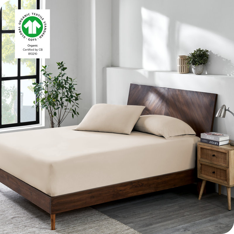 Queen Sand Organic Cotton Jersey Knit Fitted Sheet