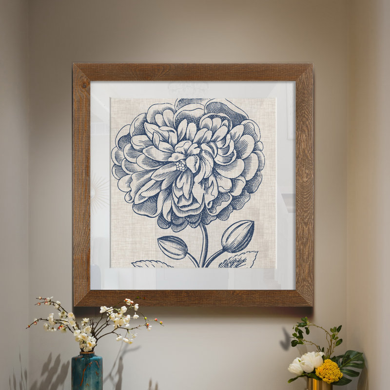 Indigo floral sur lin III - Toile encadrée de qualité supérieure - Toile encadrée de qualité supérieure - reproduction de cadre photo
