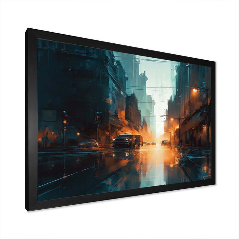 «Blue and Orange Retro Radiance II», reproduction sur toile, H 12 po x l 20 po x P 1 po, Cadre photo noir