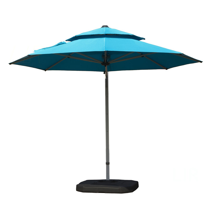 Parasol rond en porte-à-faux avec mât central (base non incluse), Bleu