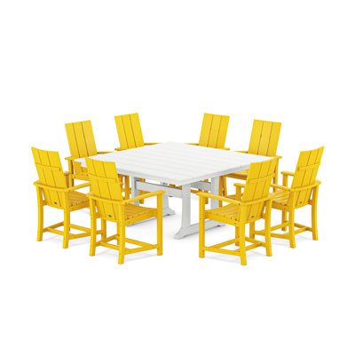 POLYWOOD Modern Adirondack 9-Piece Farmhouse Trestle Dining Set by POLYWOOD