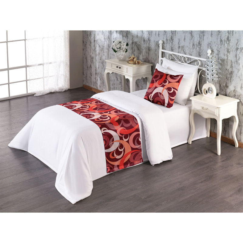 Ambesonne Abstract Boho Bed Runner Set Modern Moon Crescent Pale Mauve Pale Ruby Ruby, Twin