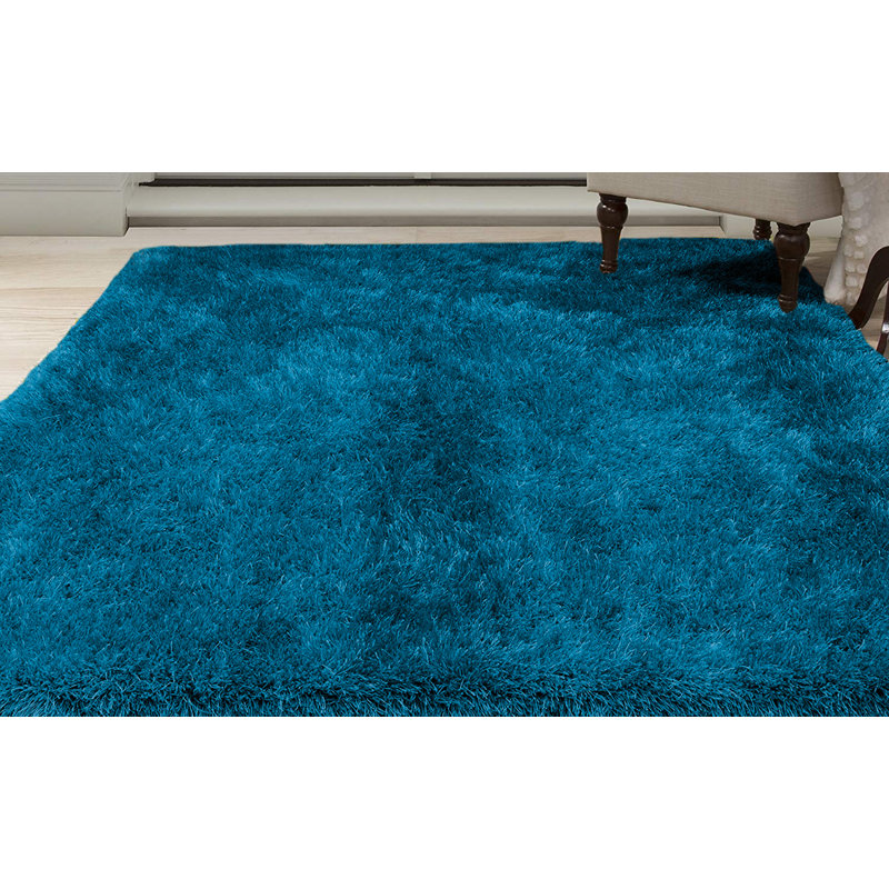 Tapis décoratif à poils longs fabriqué à la main Indigo Elouise, Rectangle 8 pi x 10 pi