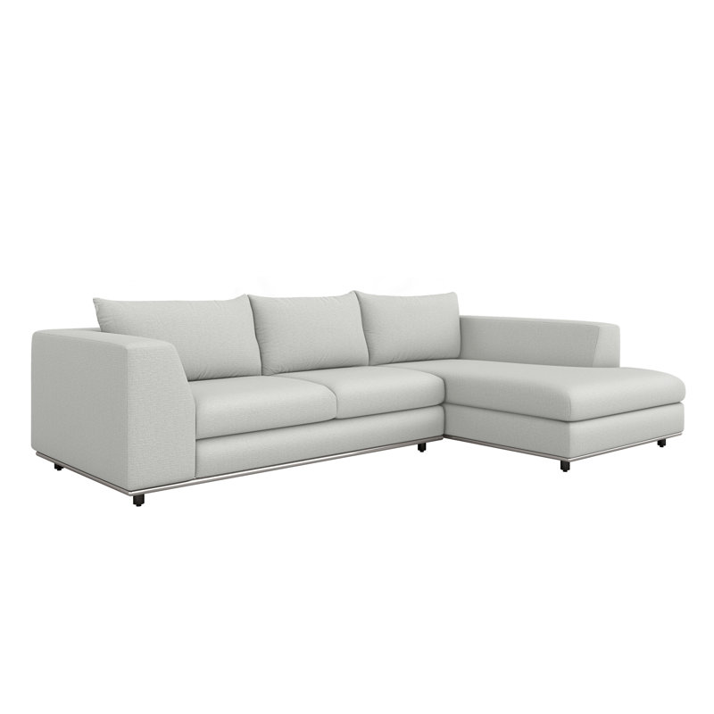 Canapé et méridienne de 112 po de largeur Comodo, Orienté à droite (vu de face), Noyer, Fresque 100% polyester