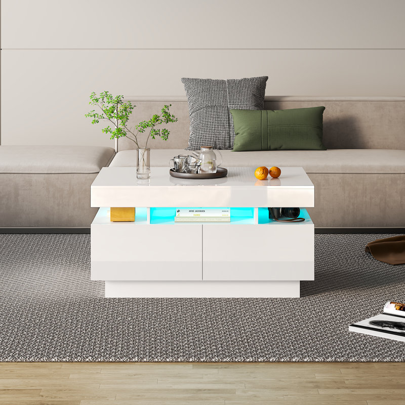 Frame Coffee Table with Storage, White