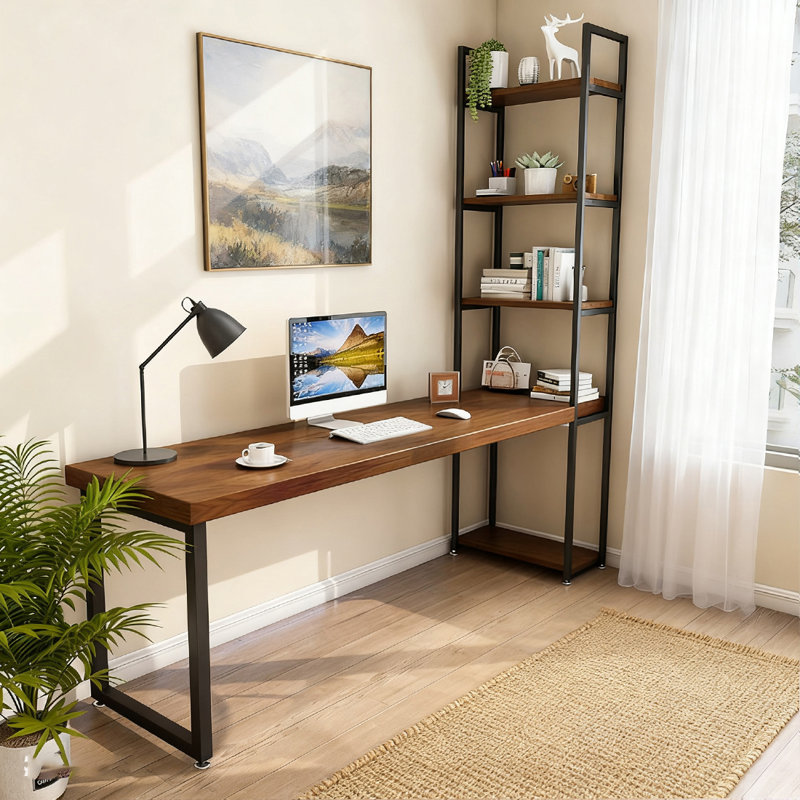 Bureau rectangulaire en fer massif brun clair + noir, Retour à gauche, H 29,53 po x l 59,06 po x P 23,62 po