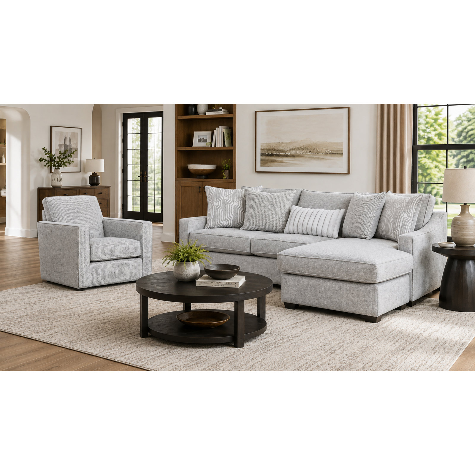 Cherisse Reversible Sofa Chaise Sectional, Gray Polyester