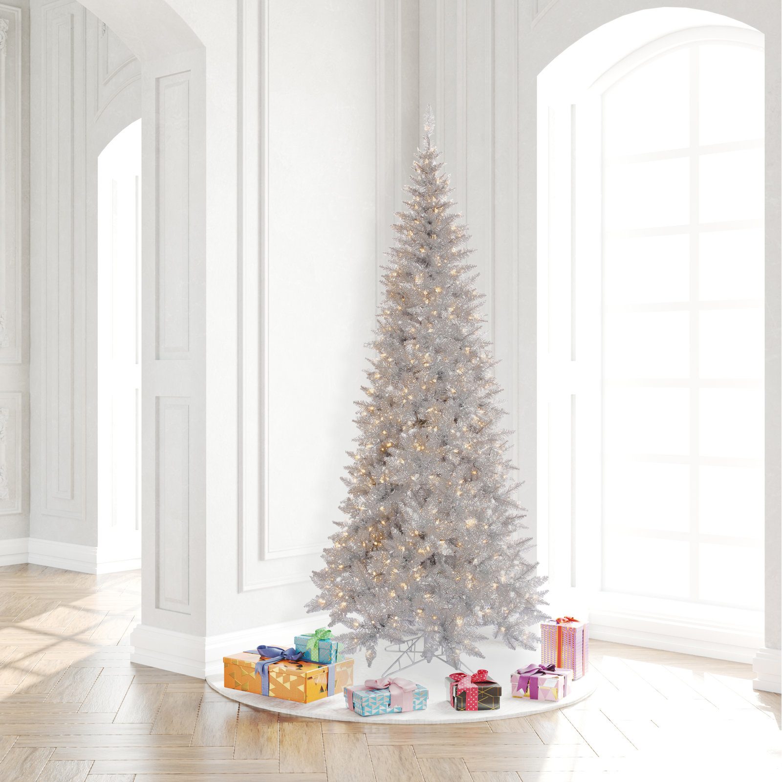 Silver Pre-Lit Fir Christmas Tree, 9'