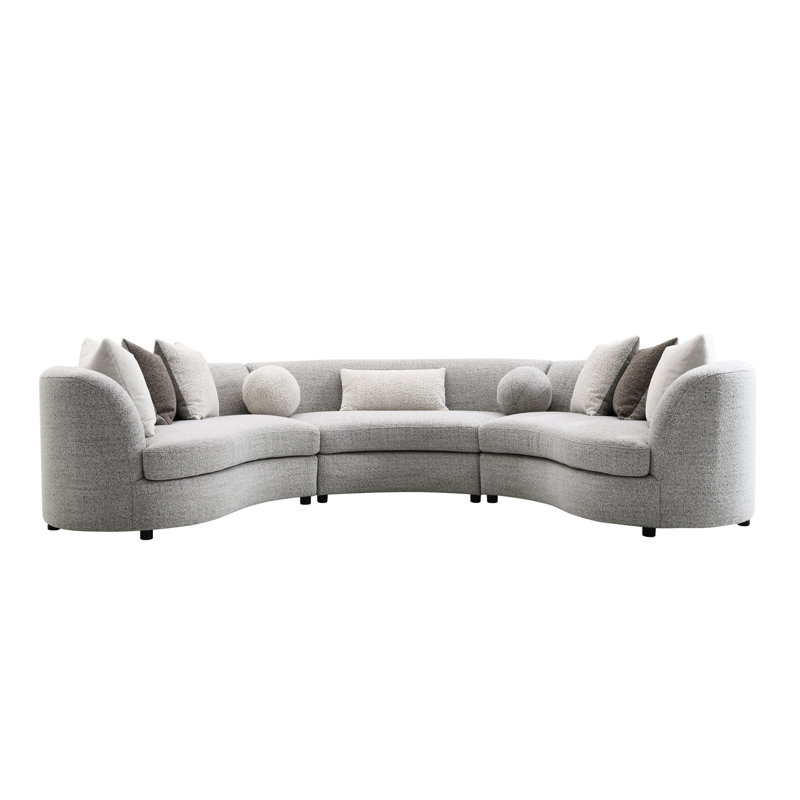 Canapé modulaire incurvé Modern Grey - 9 coussins pour un espace de vie chic dans une maison relaxante
