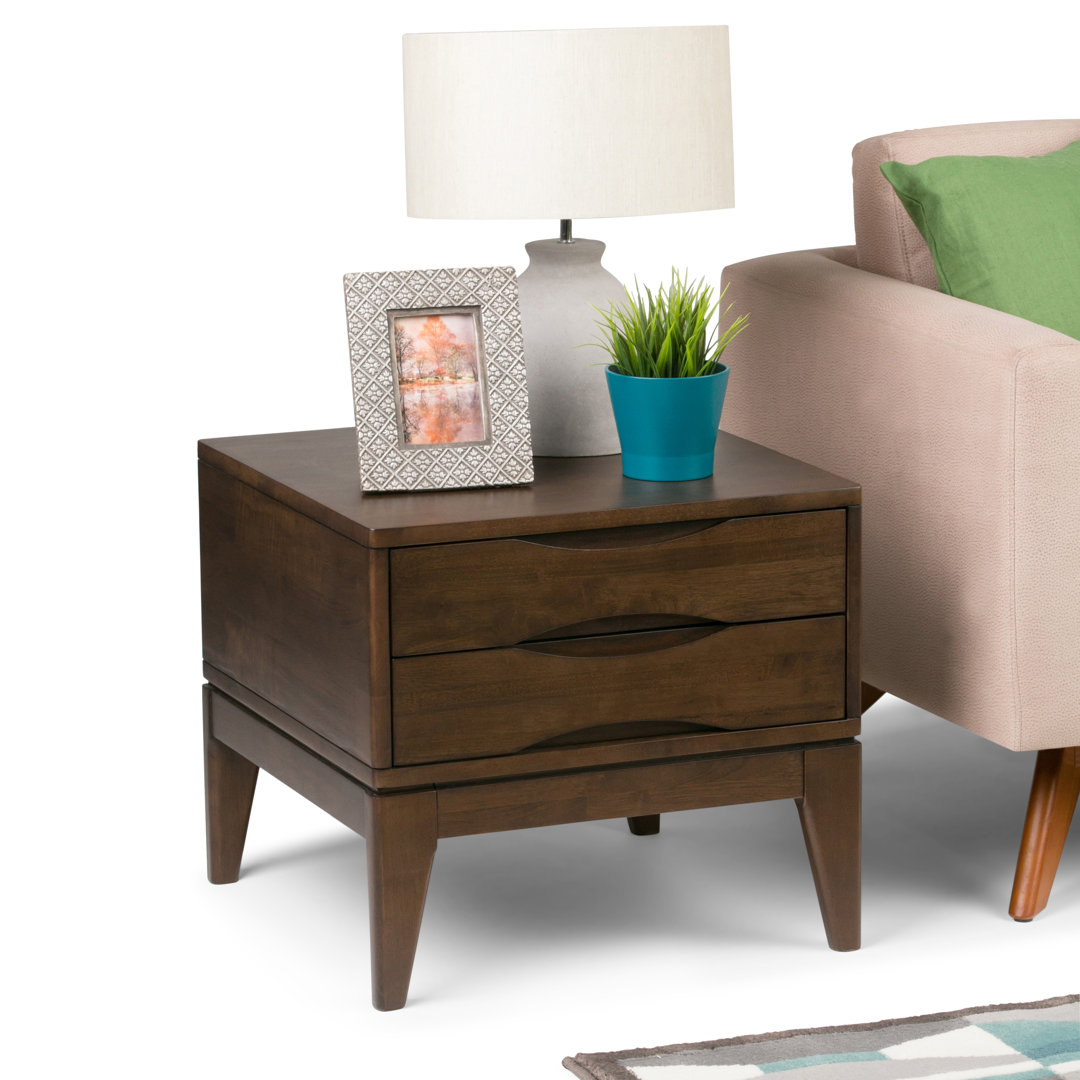 Harper 22"W Solid Wood Mid-Century Modern End Table with 2 Drawers Simpli Home