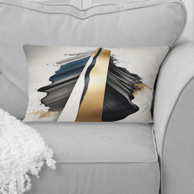Coussin décoratif noir et doré Cubic Expression VII - Abstract Cubism