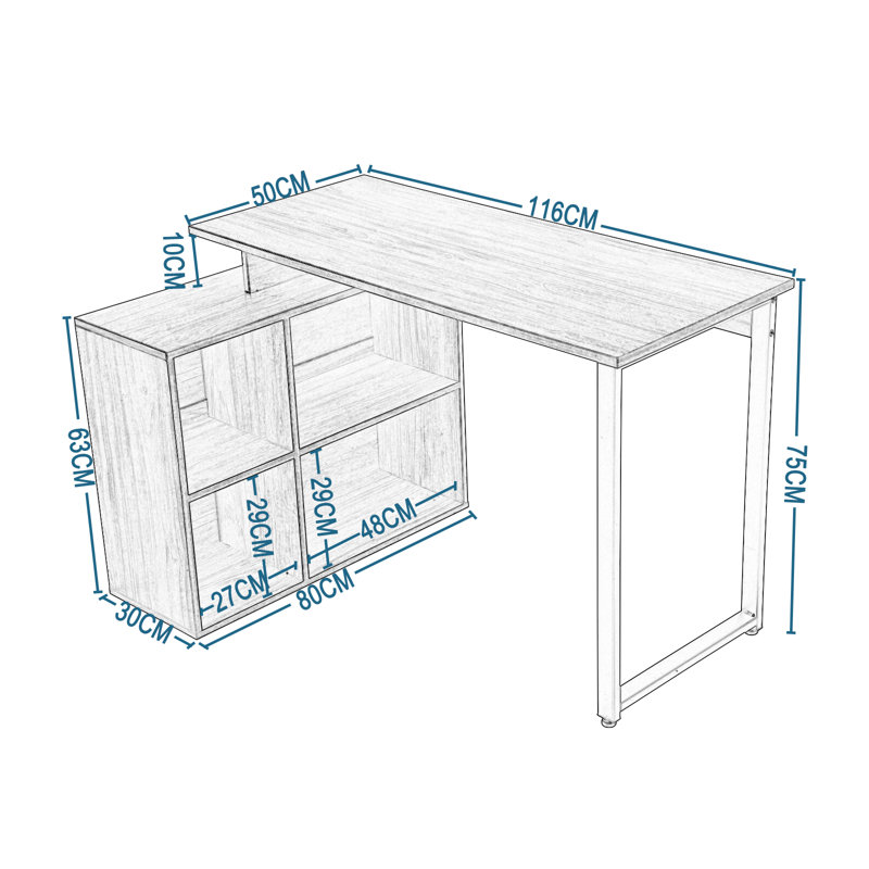 Gosia 116cm W L-Shaped Floating Desk, White/White