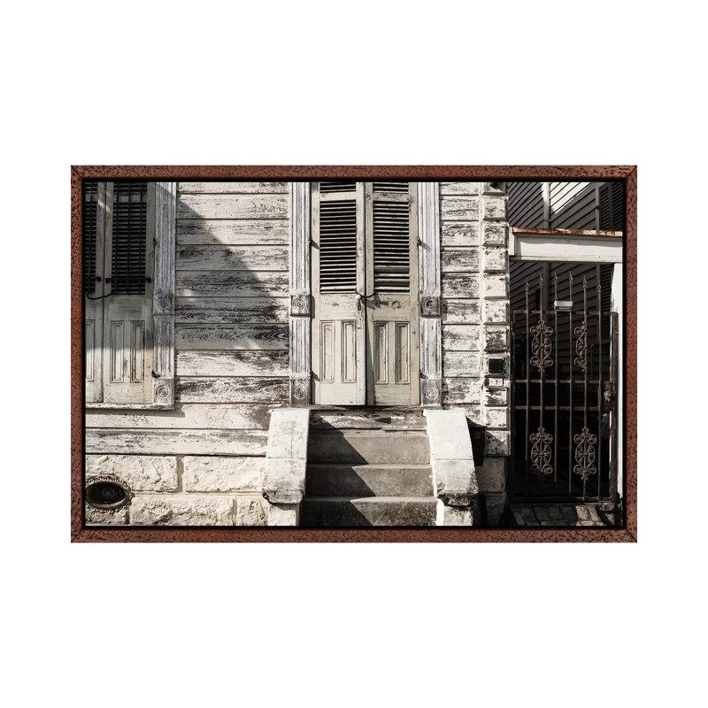Old New Orleans by Ann Hudec - Print on Canvas, 66.04cm H x 101.6cm W x 3.81cm D, Classic Brown Wood Framed