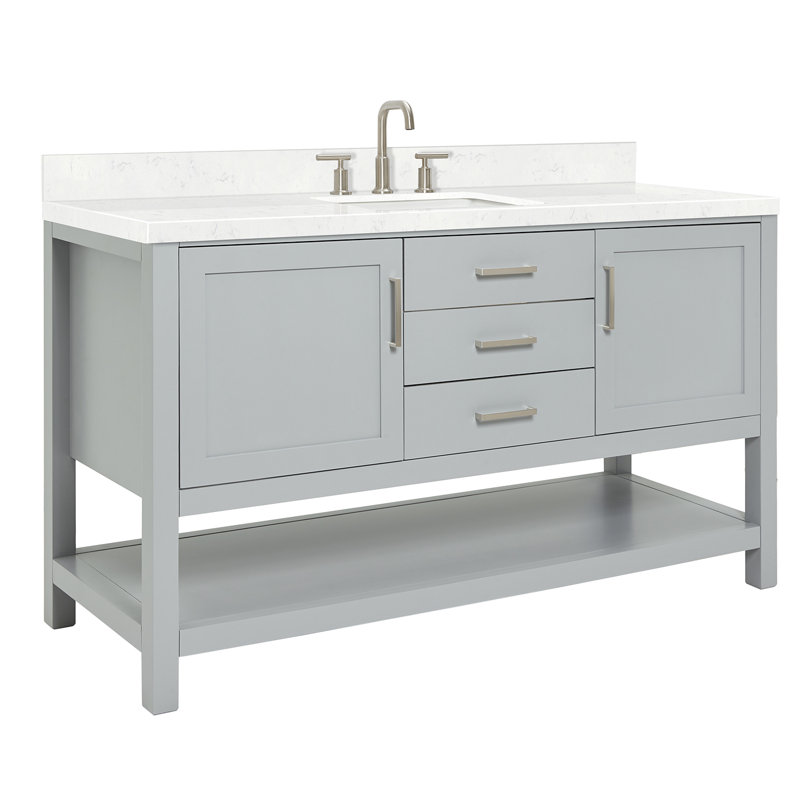 Bayhill 42'' Free Standing Single Bathroom Vanity with Quartz Top, Gray, 60" W, Carrara White Quartz