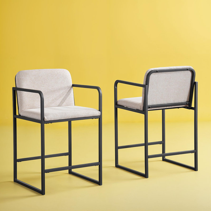 Elegant Counter Height Bar Stools Set of 2 – Upholstered Seats, Metal Frame, and Armrests for Kitchen Island or Home Bar