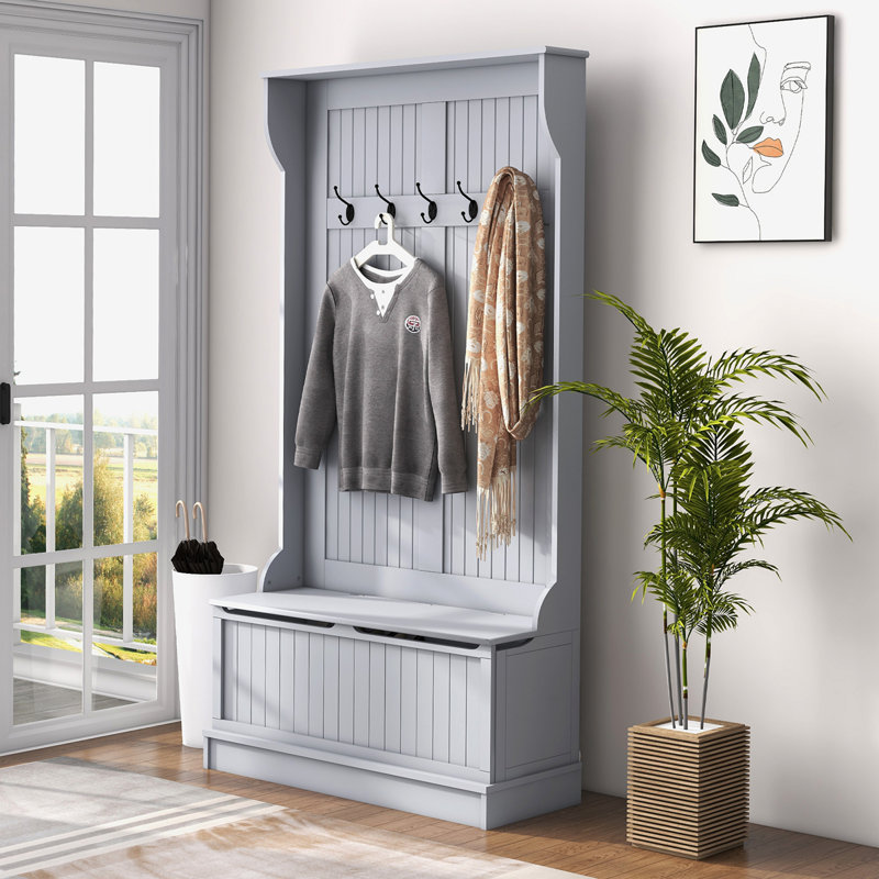 Arbre d'entrée Ameria avec banc et rangement pour chaussures, Gris