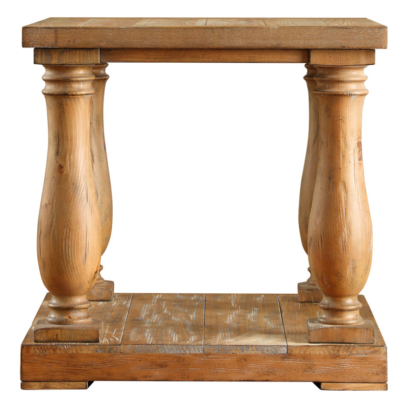 Mentzer Solid Wood Top End Table with Storage, Weathered Pine
