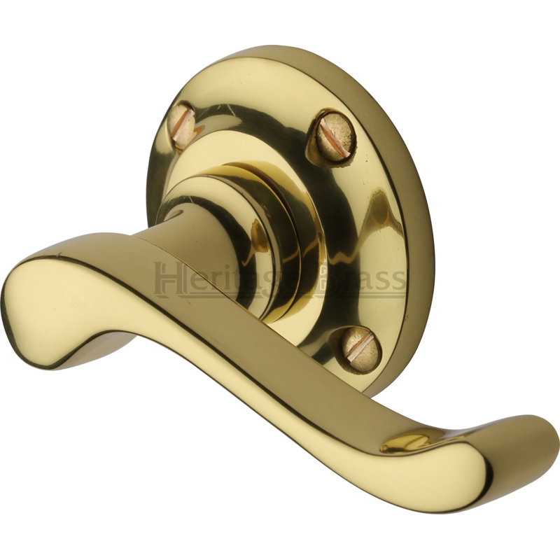 Heritage Brass Heritage Door Handle Lever Latch on 57mm Round Rose Bedford Design, Polished Brass