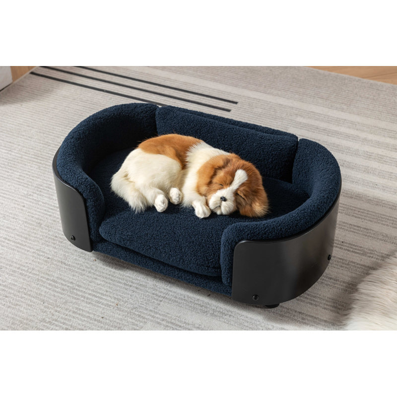 Canapé pour chien en bois massif Inira, L 26,38 po x P 16,14 po x H 9,84 po, Bleu foncé / noir