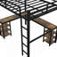 Lit mezzanine simple polyvalent avec bureau, tablettes et conception en L pour une configuration de chambre fonctionnelle et peu encombrante.-1551468050-1551468049