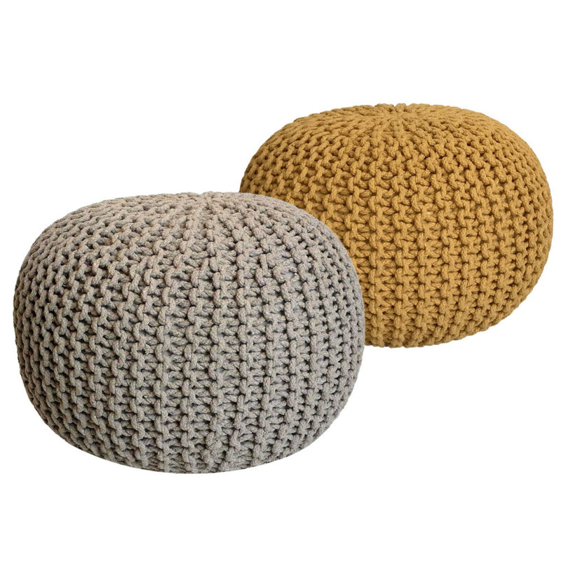 Iyana 55cm Wide Pouffe Ottoman, Grey/Yellow