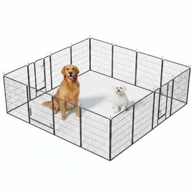 Enclos pour animaux en métal pour l'extérieur, 16 panneaux, hauteur de 40 pouces, équipé de portes, conception portable pour cour, camping ou véhicule récréatif, avec finition de peinture martelée