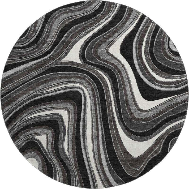 Premium Machine Washable Prisco Black Rug, Round 8'
