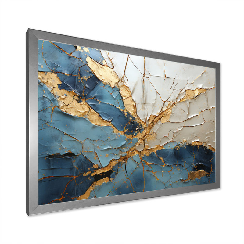" Lightning Electric Veins Patchwork II ", Silver Single Picture Framed, 16" H x 32" W x 1" D