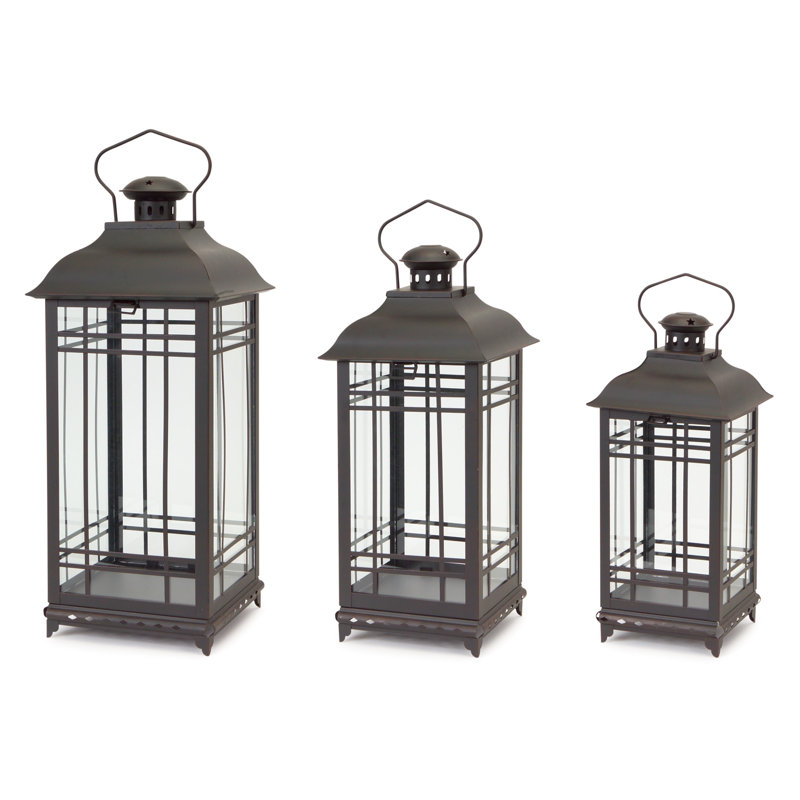 Traditional Black Metal Lantern (Set of 3), Black, 20" H x 8.5" W x 8.5" D