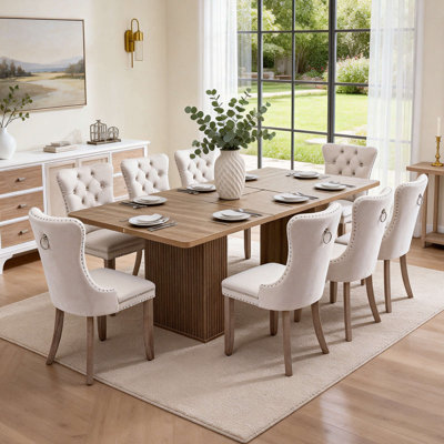 63"-78.74" Extendable Dining Table Set with Storage Base & Velvet Upholstered Chairs, Wooden Scratch-Resistant Finish, Rounded Safe Corners, Modern Rectangular Dining Table Set for Kitchen/Dining Room, Seats 4-8