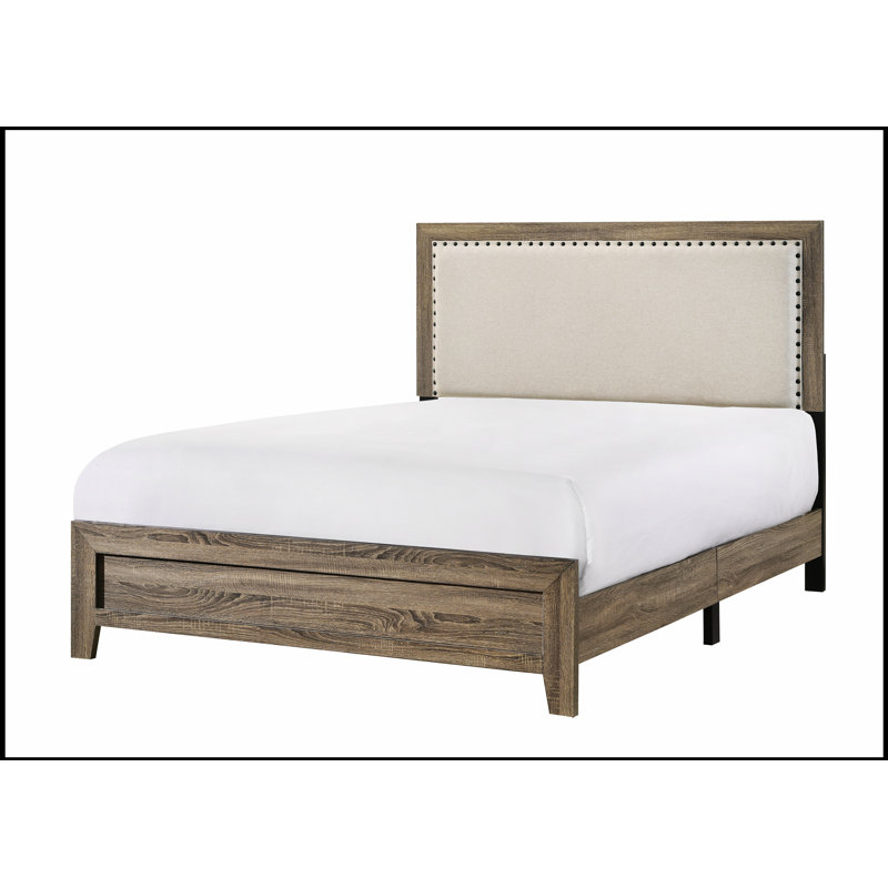 Lit luxueux avec tête de lit rembourrée moelleuse et structure robuste pour le confort et la durabilité, Grand lit, Gris