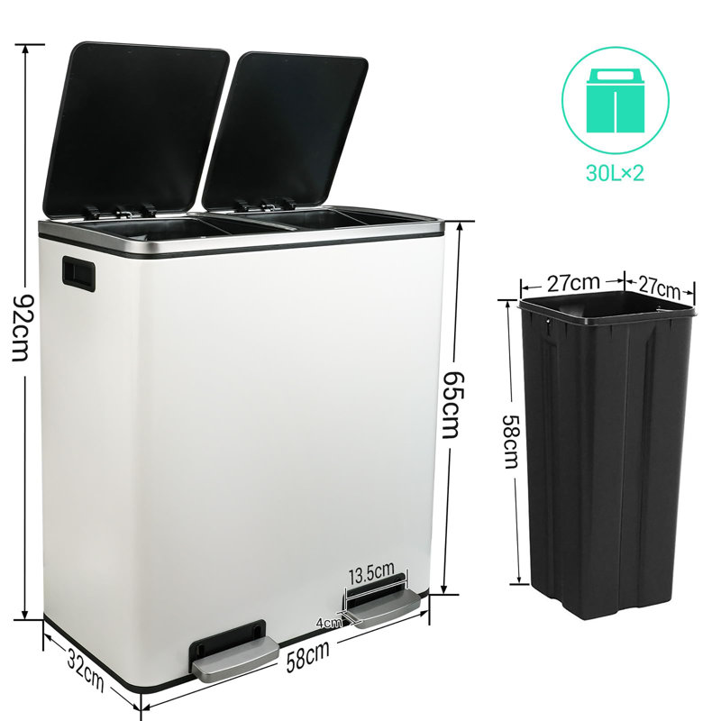 Step On Kitchen Trash Can - 60L, White