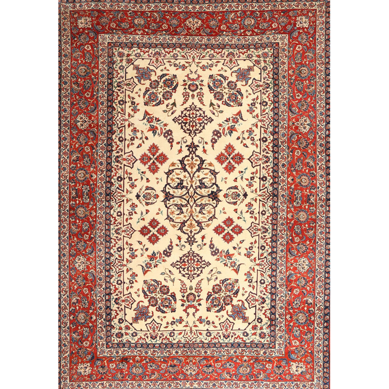 Tapis décoratif en laine rouge/beige Celina, Rectangle 8 pi x 10 pi