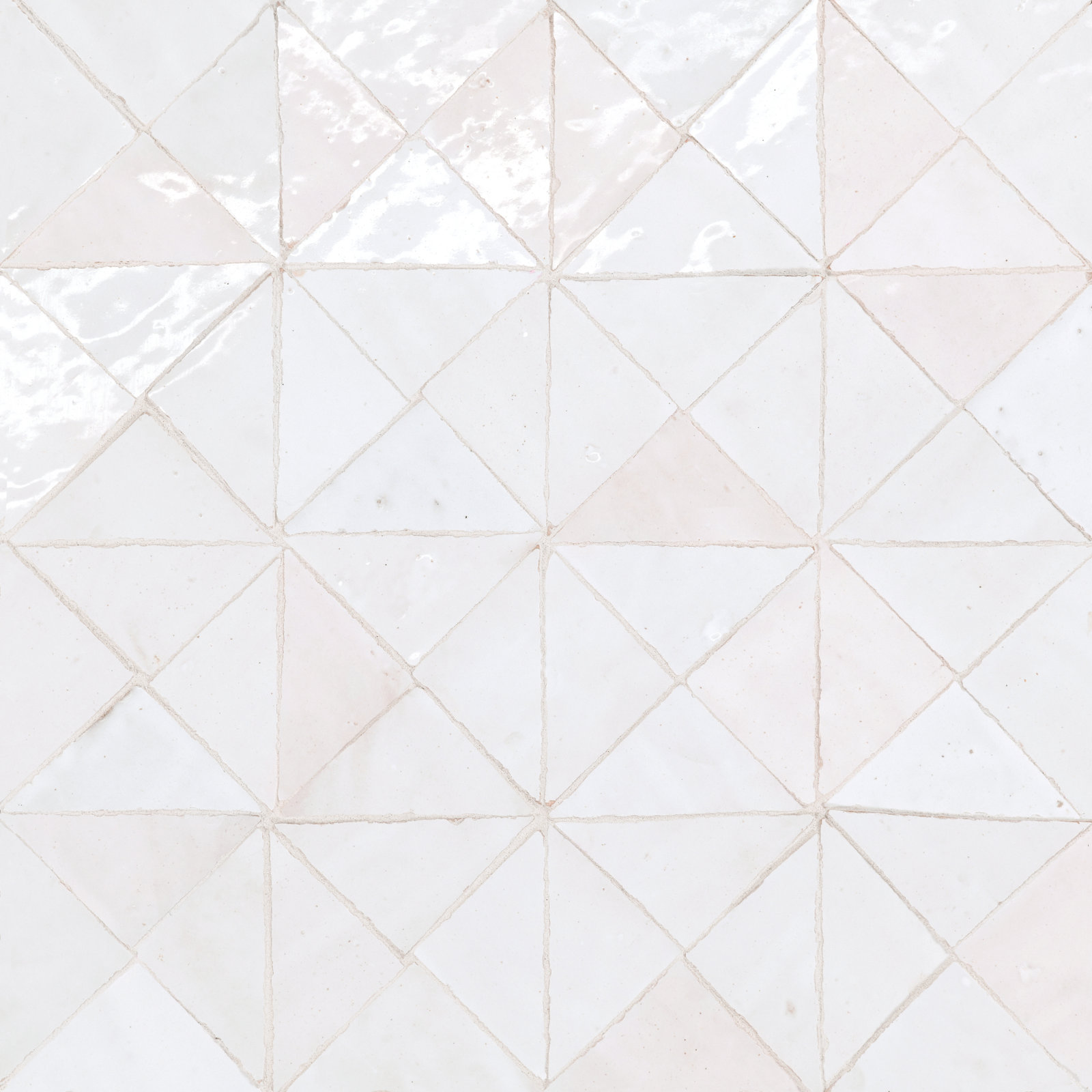 Zagora Triangle Glossy Zellige Mosaic Tile, Neige Blanc