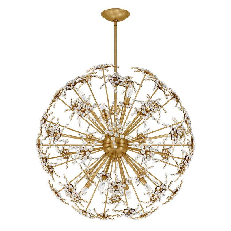 Esteracae 8 Light 36in x 36in Pendant in Black with Clear Radiance Crystals, Heirloom Gold