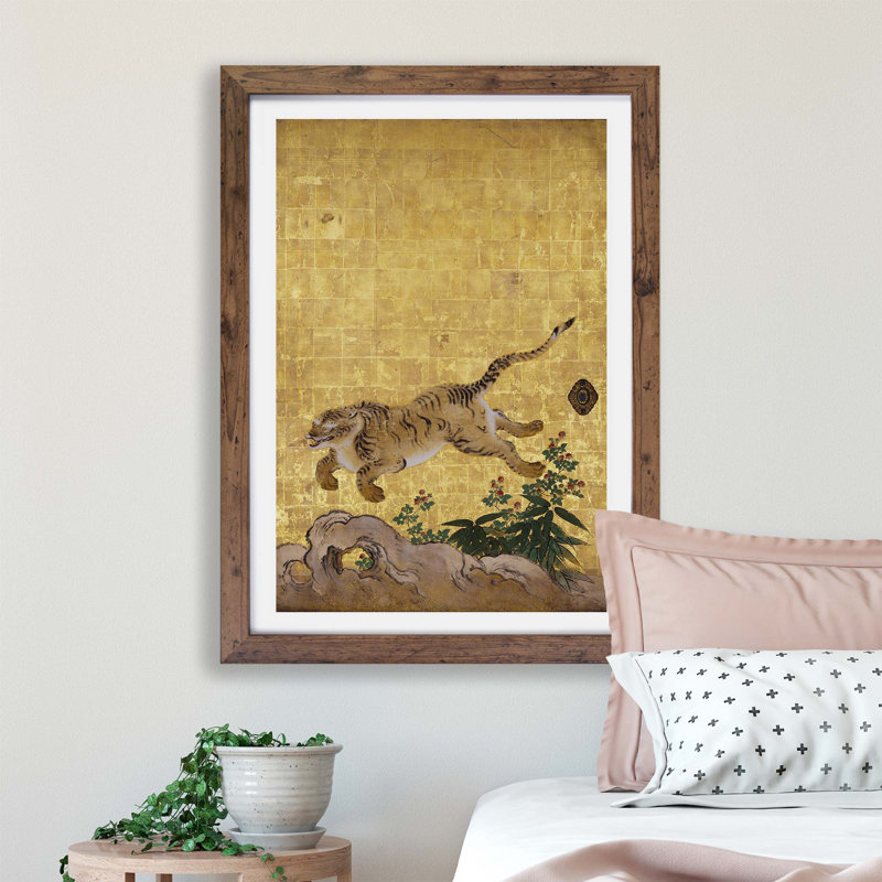 Leaping Tiger by Hashimoto Gaho - Framed Print, 33cm H x 45cm W x 2cm D, Walnut