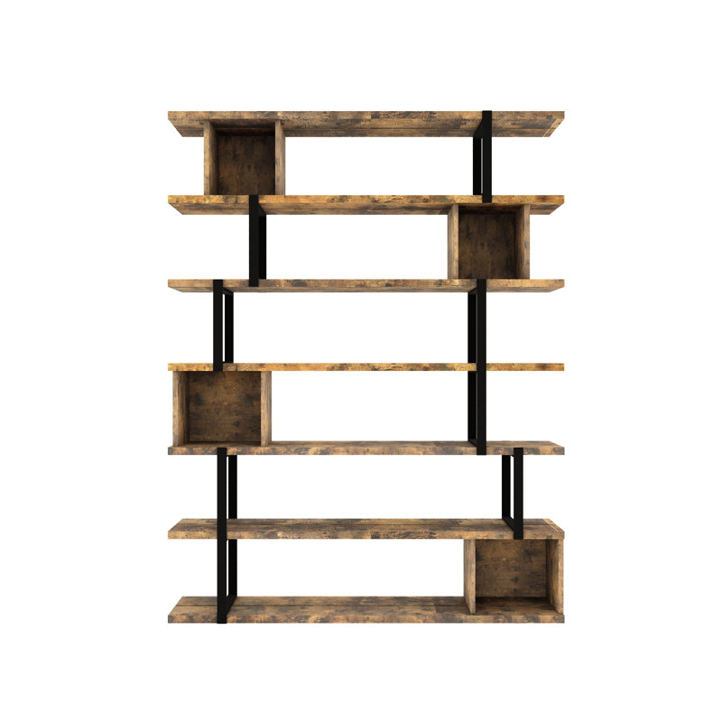 85" Tall Industrial Asymmetrical Etagere Bookcase