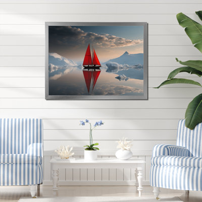 Voilier rouge arctique - impression sur toile