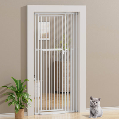  47"-87" Extra Tall Cat Gate, Adjustable Width 27.5"-37", One-Piece Metal Safety Gate, Pressure Mount No Tools Needed