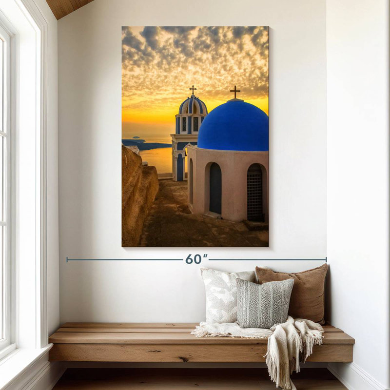 Adella Santorini, églises au crépuscule, H 51 po x l 34 po