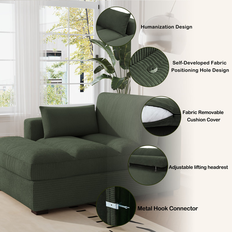 Bentura Chaise Lounge, Green, Left Hand Facing