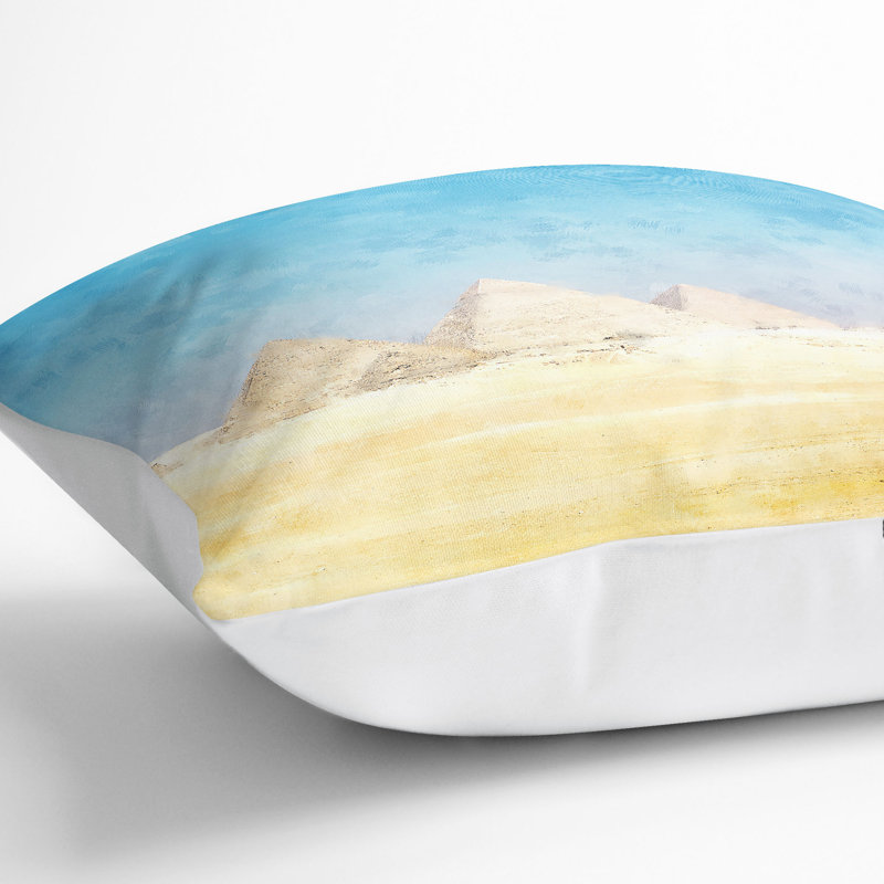 Giza Necropolis Pyramids in Egypt Painting Cushion with Filling, White, 55cm H x 55cm W x 20cm D