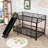 Twin Over Twin Metal Bunk Bed With Slide, Convertible Loft Design And Safety Guardrail-1649801297