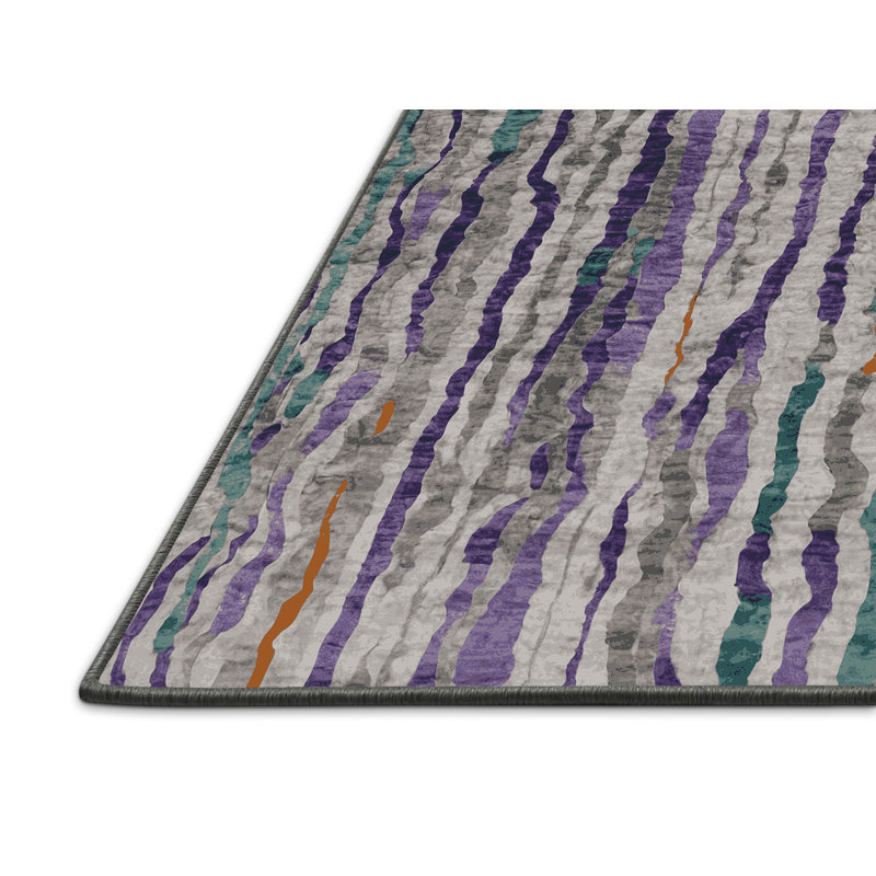Tapis gris soyeux et moelleux, Rond 7 pi
