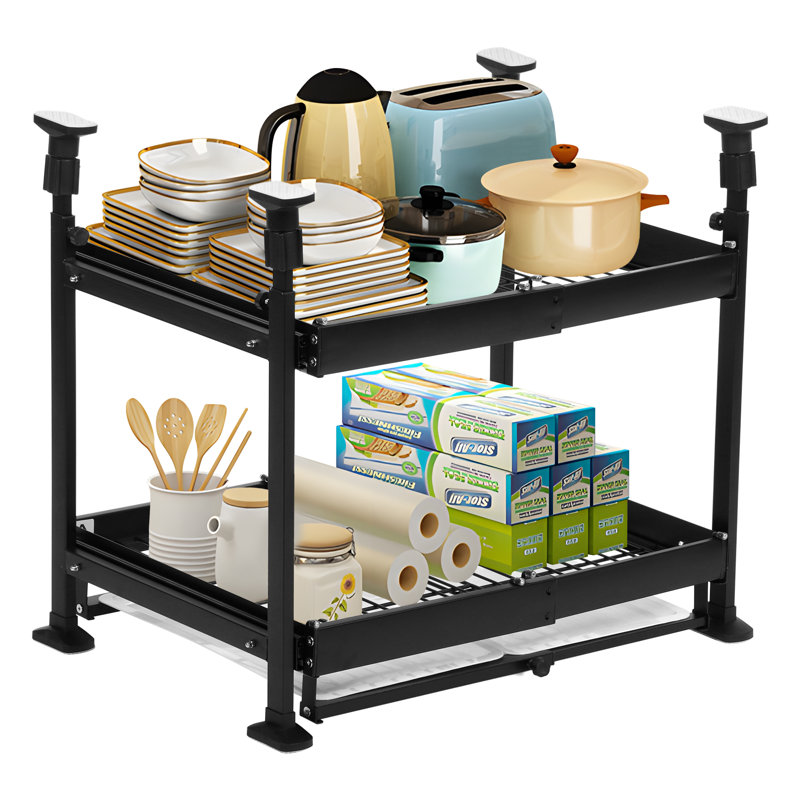Double Adjustable Height and Width Pull-out Cabinet with Tray
