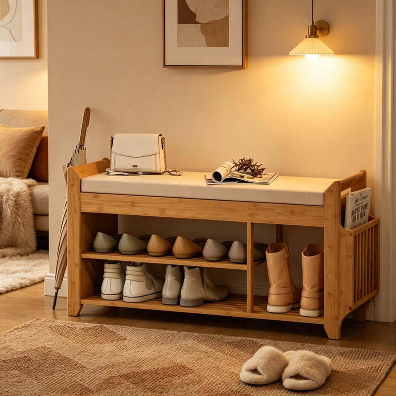 Shoe Bench with Comfortable Cushioned Seating