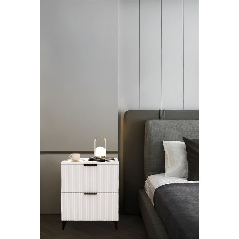 Table de chevet moderne à 2 tiroirs - Table de chevet polyvalente avec rangement spacieux, Blanc