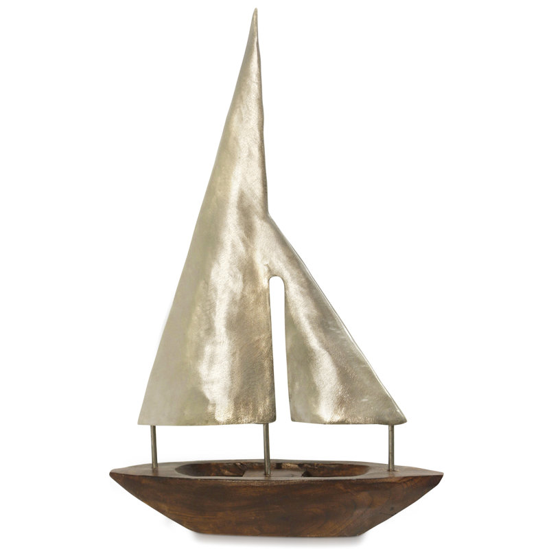 Jordana grandes voiles - sculpture de bateau en bois teint naturel