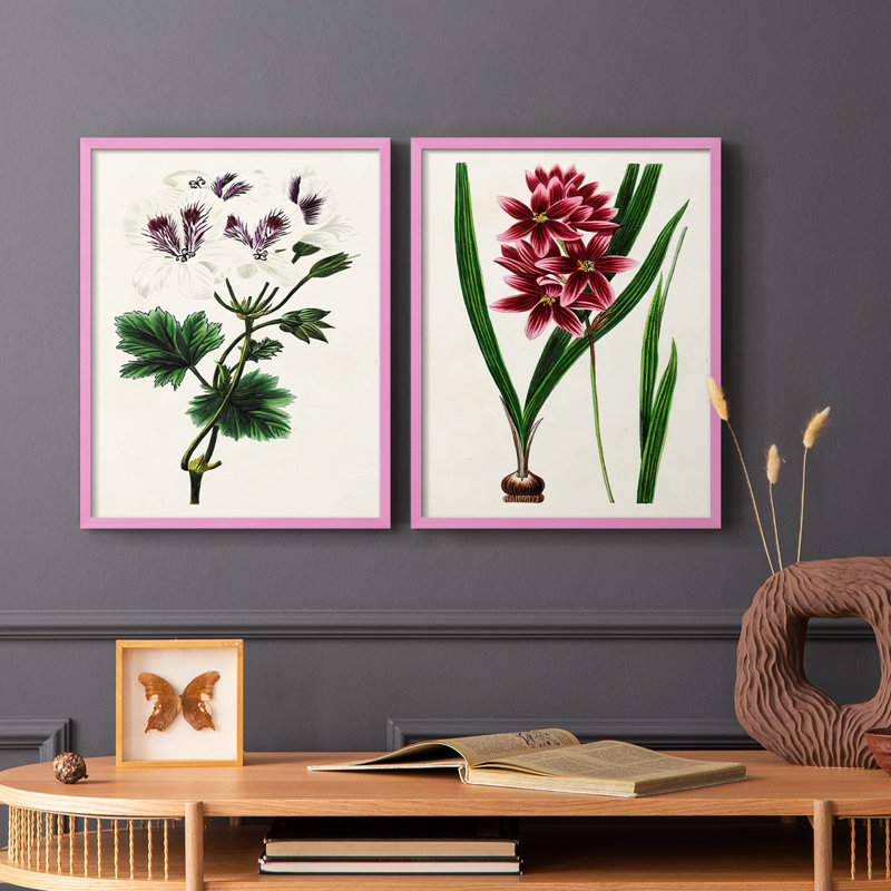 AntiqueFloralFolioIX - reproduction encadrée de qualité supérieure - prête à être accrochée - aucun clou requis - aucun clou requis