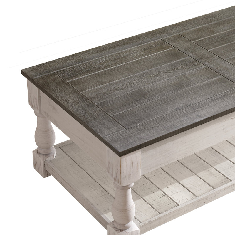 Table basse à plateau relevable Farmhouse, Blanc ancien, Gris antique